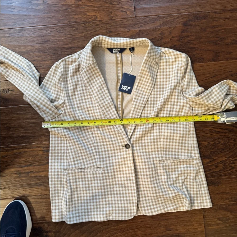 Lands' End NWT Knit Gingham Blazer Tan and White XL - Picture 3 of 8